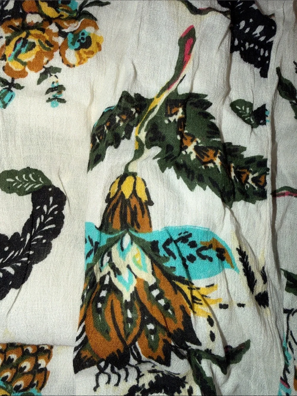 bp Cream Floral Off-Shoulder Smocked Top with Teal & Mustard Accents